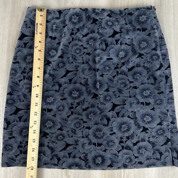 Vintage 90s Floral Blue Velvet Mini Pencil Skirt Ann Taylor Stretch Sz 6 Petite - Picture 6 of 10